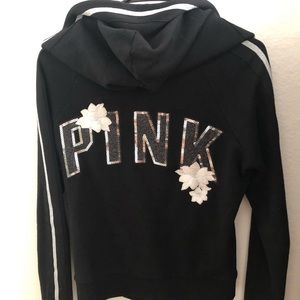 VS Pink Floral Silver Bling Zip-up
